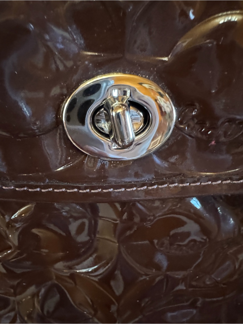 Coach 13178 - Chocolate Patent Embossed Signature Turnlock Tote (2007) - Picture 9 of 14